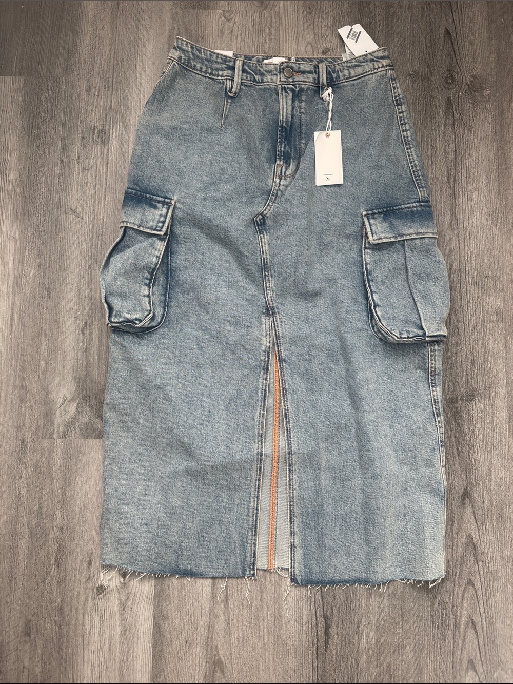 Good American Indigo762 Cargo Denim Skirt w/Front Split - Size 6/28 NWT